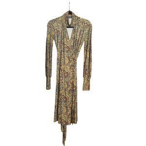 Piena Vintage-Inspired Small Paisley Print Long-Sleeve Wrap Dress